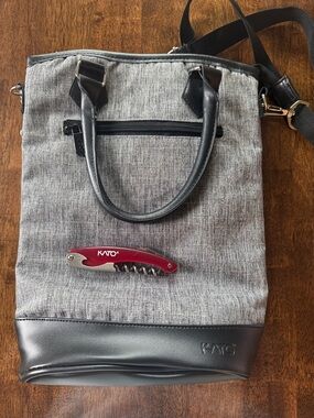 KATO Gray and Black Crossbody Tote Bag with Detachable Strap